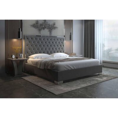 Alternative view of Lucille 78" King Bed in Grey and Silver