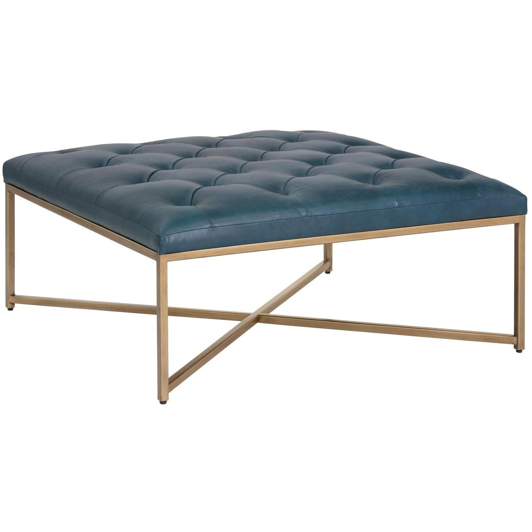 Endall Ottoman - Antique Brass - Vintage Peacock Leather