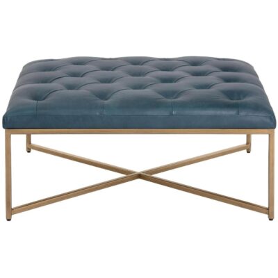 Alternative view of Endall Ottoman - Antique Brass - Vintage Peacock Leather