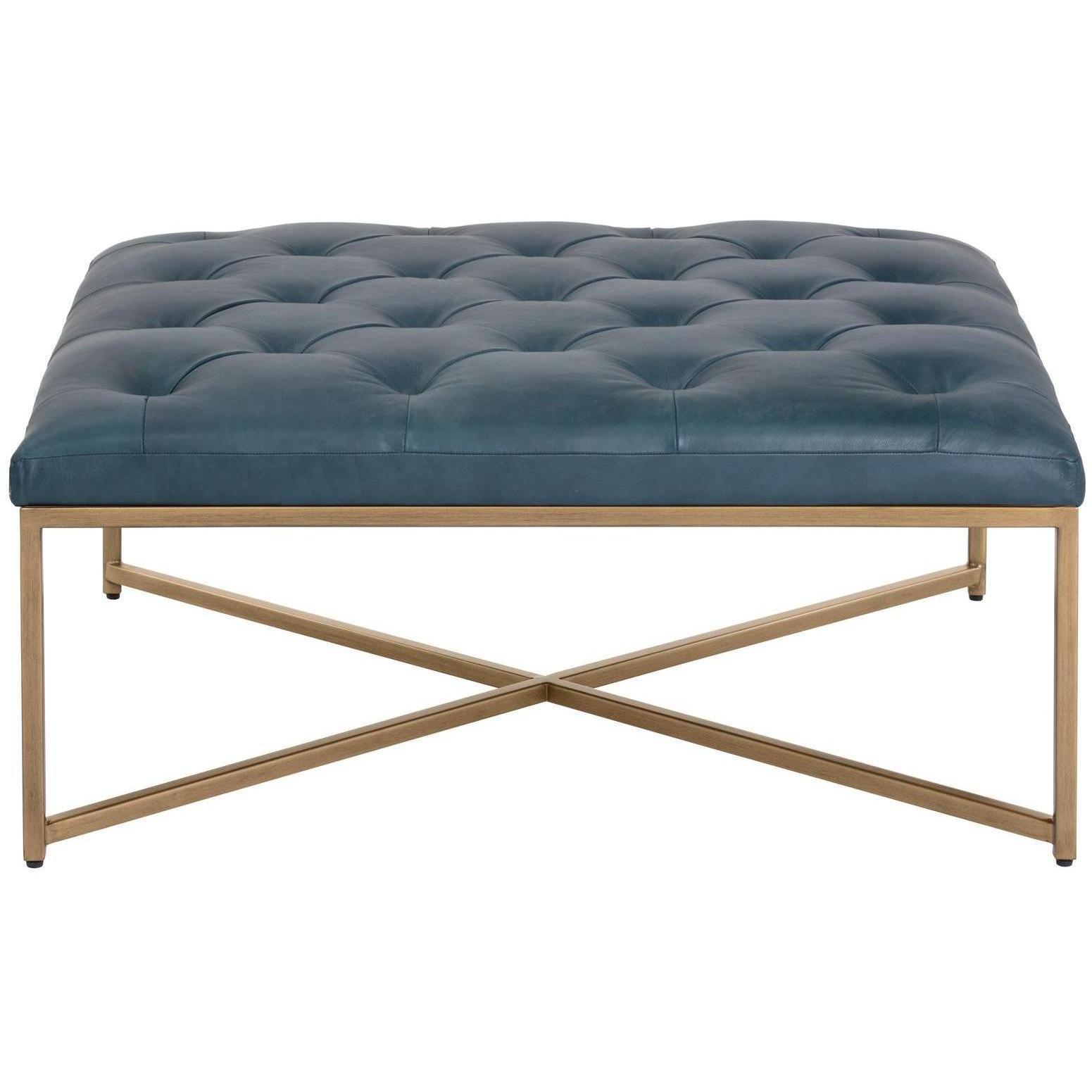 Endall Ottoman - Antique Brass - Vintage Peacock Leather - Image 2