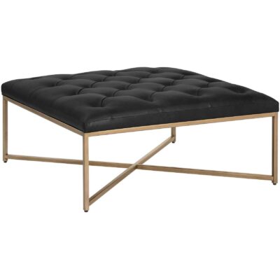 Endall Ottoman - Antique Brass - Vintage Black Night Leather