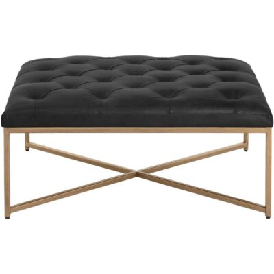 Alternative view of Endall Ottoman - Antique Brass - Vintage Black Night Leather