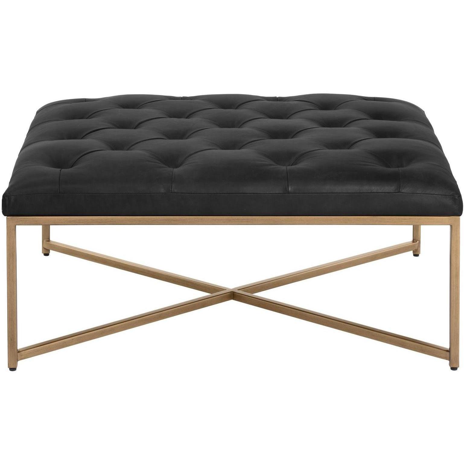 Endall Ottoman - Antique Brass - Vintage Black Night Leather - Image 2