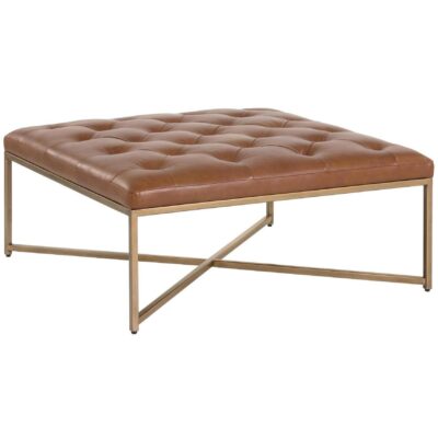 Endall Ottoman - Antique Brass - Vintage Camel Leather