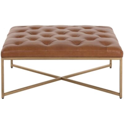 Alternative view of Endall Ottoman - Antique Brass - Vintage Camel Leather