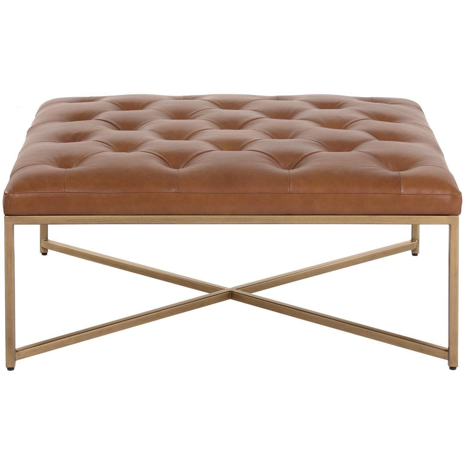 Endall Ottoman - Antique Brass - Vintage Camel Leather - Image 2