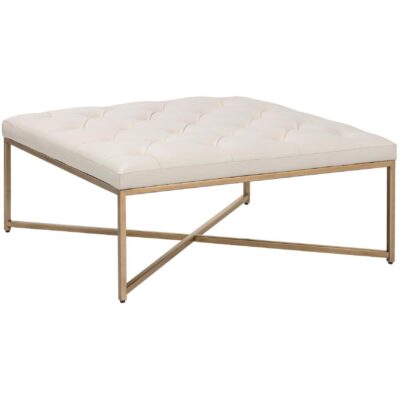 Endall Ottoman - Antique Brass - Vintage Vanilla Leather