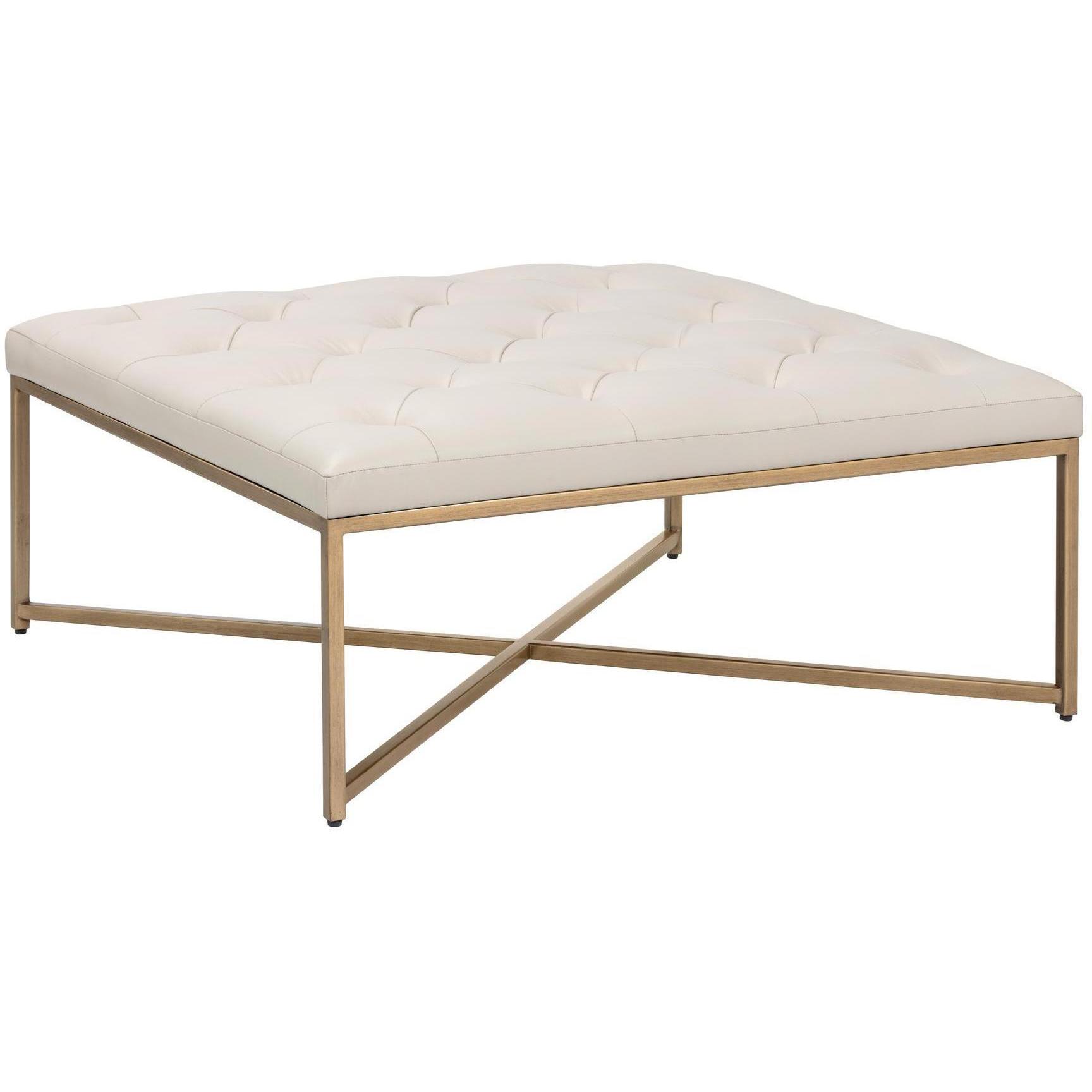 Endall Ottoman - Antique Brass - Vintage Vanilla Leather