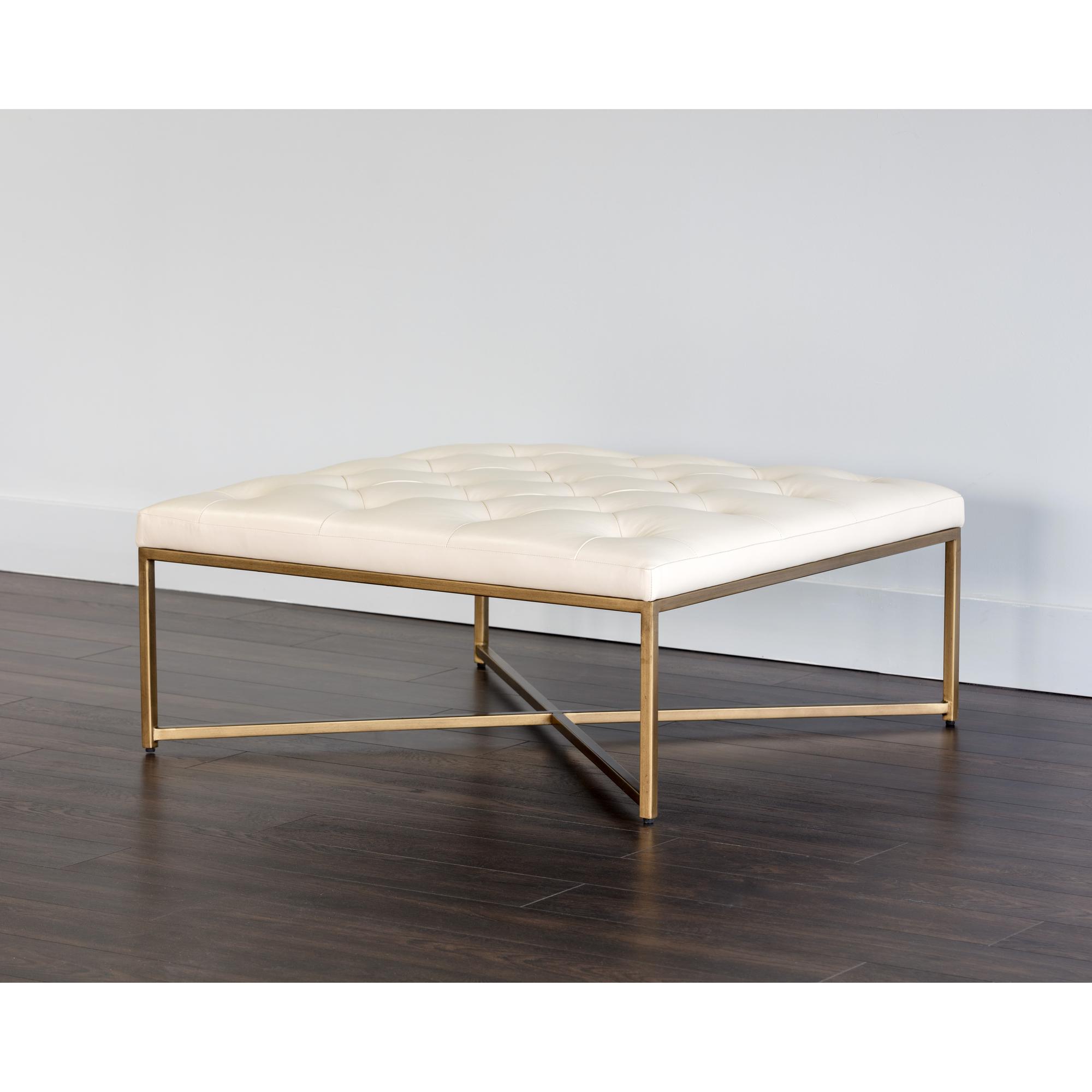 Endall Ottoman - Antique Brass - Vintage Vanilla Leather - Image 3