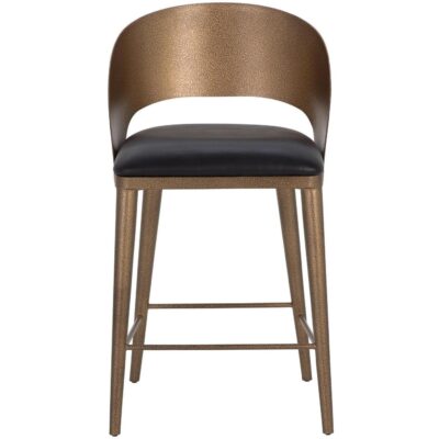 Alternative view of Dezirae Counter Stool - Antique Brass - Charcoal Black Leather