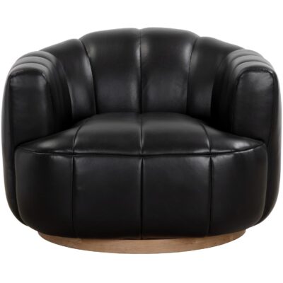 Alternative view of Tadeo Swivel Lounge Chair - Rustic Oak Wood - Vintage Black Night Leather