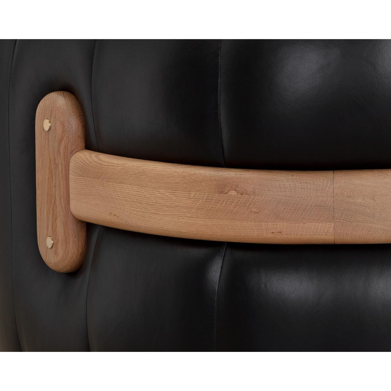 Tadeo Swivel Lounge Chair - Rustic Oak Wood - Vintage Black Night Leather - Image 7