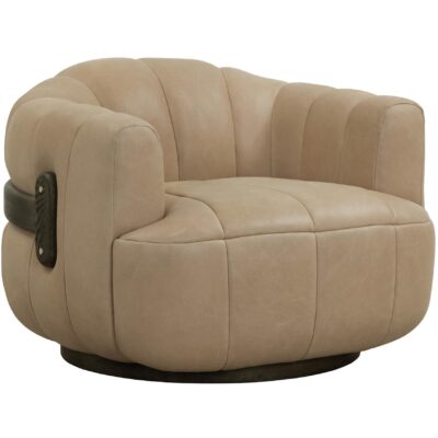Tadeo Swivel Lounge Chair - Dark Brown - Sahara Sand Leather