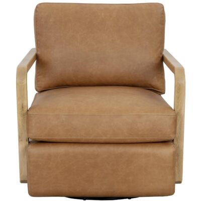 Alternative view of Castell Swivel Lounge Chair - Rustic Oak - Ludlow Sesame Leather