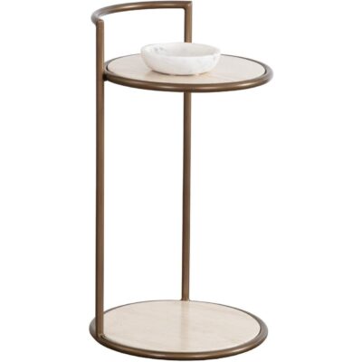 Parga End Table - Rustic Bronze - Travertine Look