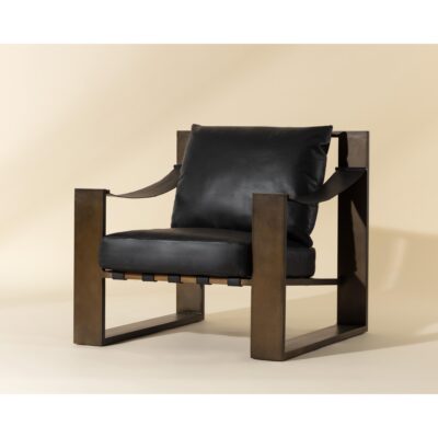 Berke Lounge Chair - Antique Bronze - Charcoal Black Leather