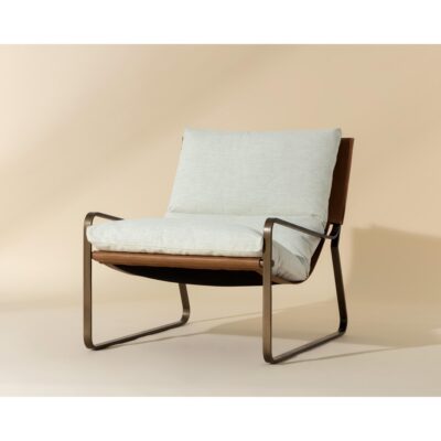 Zancor Lounge Chair - Antique Brass - Geralt Linen / Tan Leather