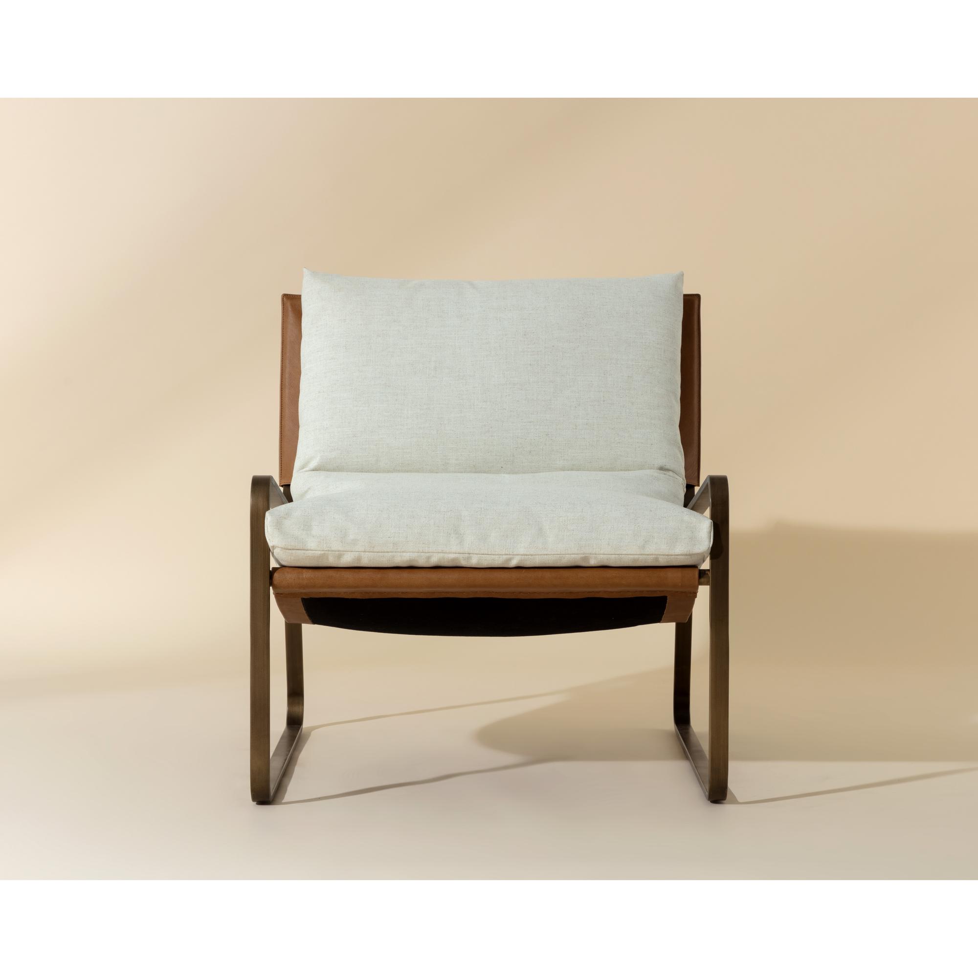 Zancor Lounge Chair - Antique Brass - Geralt Linen / Tan Leather - Image 2