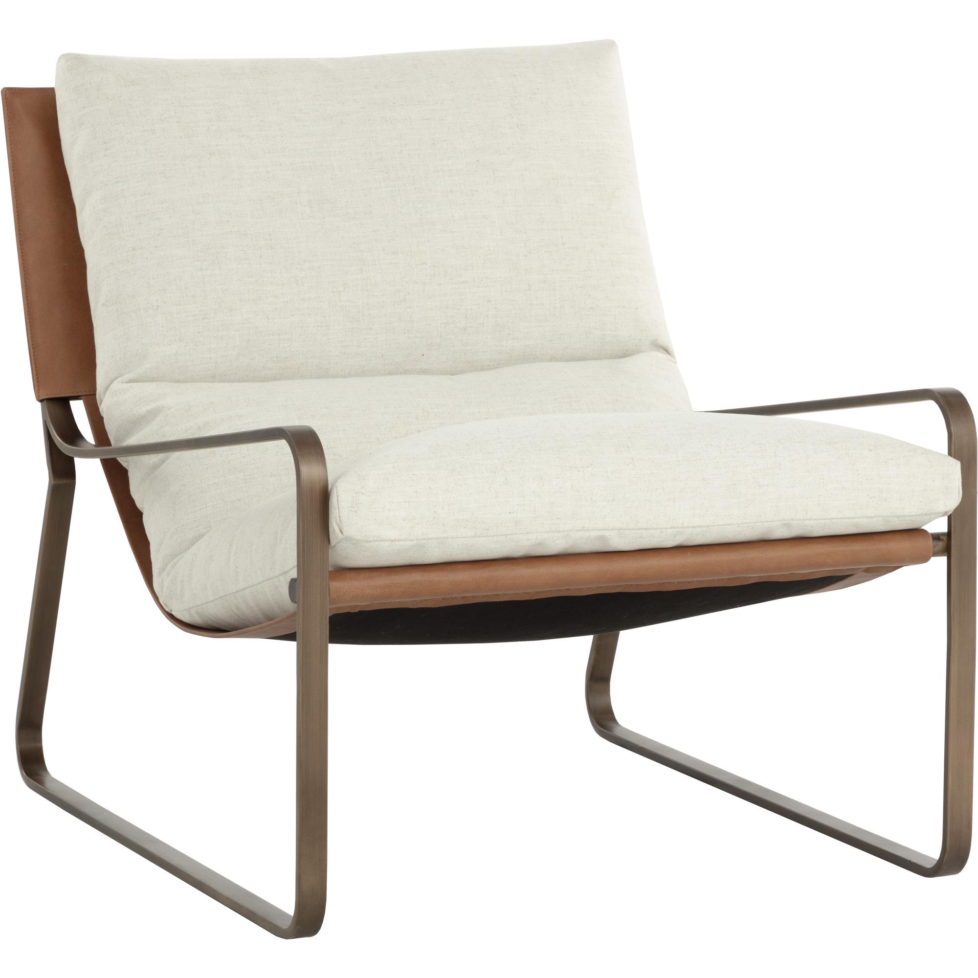 Zancor Lounge Chair - Antique Brass - Geralt Linen / Tan Leather - Image 4