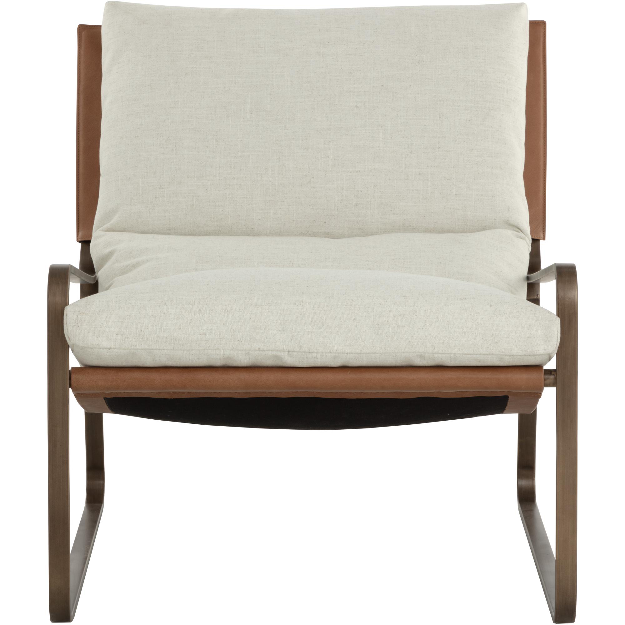 Zancor Lounge Chair - Antique Brass - Geralt Linen / Tan Leather - Image 5