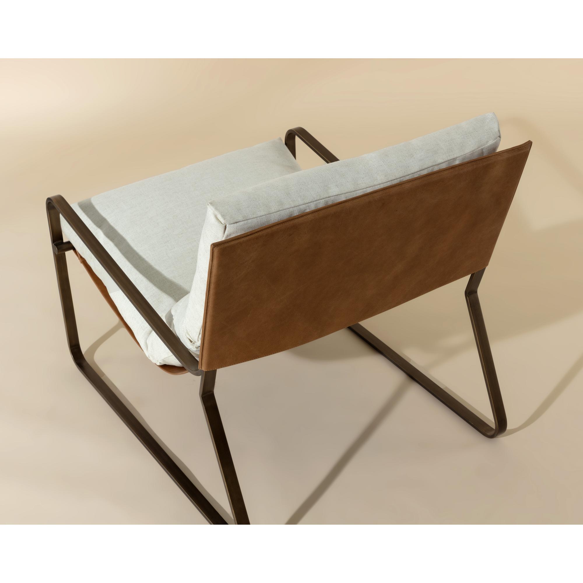 Zancor Lounge Chair - Antique Brass - Geralt Linen / Tan Leather - Image 3