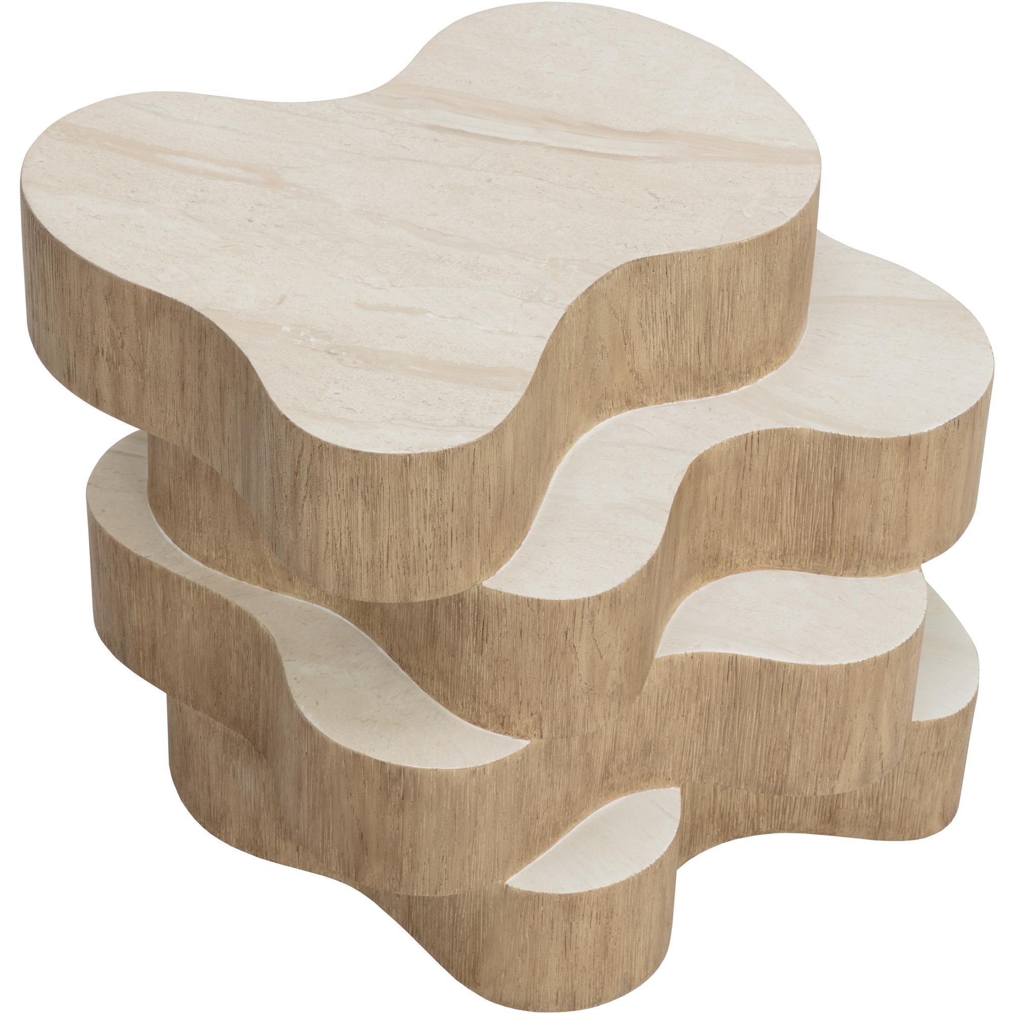 Geddes Side Table - Travertine Look - Cream - Image 4