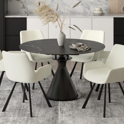 Alternative view of Calisto Round Pedestal Dining Table w/Extension in Black