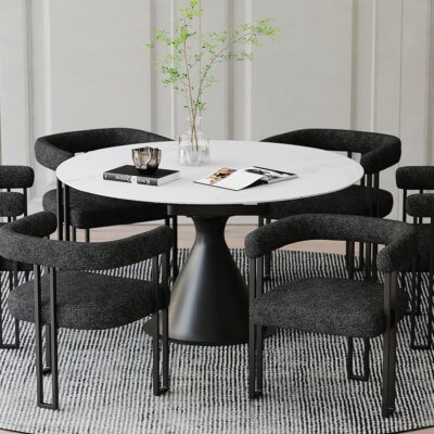 Alternative view of Calisto Round Pedestal Dining Table w/Extension in White and Black