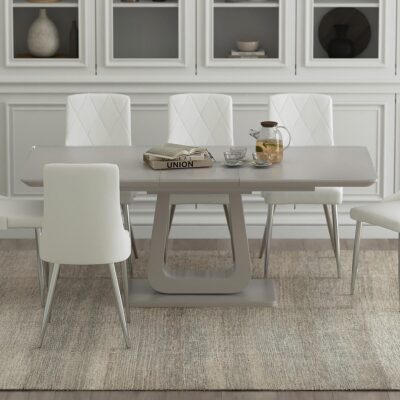 Alternative view of Corvus Dining Table w/Extension in Warm Grey