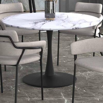 Alternative view of Zilo 48" Round Dining Table in White Faux Marble and Black
