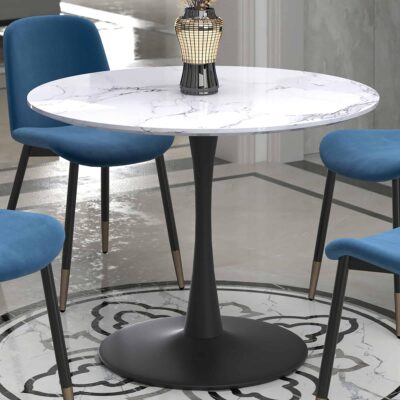 Alternative view of Zilo 40" Round Dining Table in White Faux Marble and Black