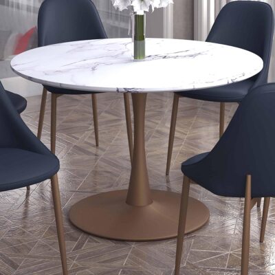 Alternative view of Zilo 48" Round Dining Table in White Faux Marble and Aged Gold