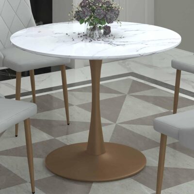 Alternative view of Zilo 40" Round Dining Table in White Faux Marble and Aged Gold