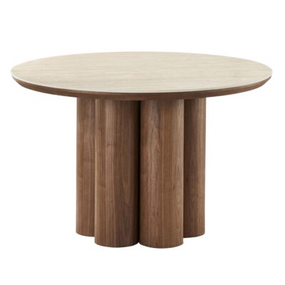 Seaton Round Dining Table, 47" in Walnut and Travertine