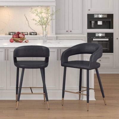 Alternative view of Crimson 26" Counter Stool, Set of 2, in Black Faux Leather and Black and Aged Gold