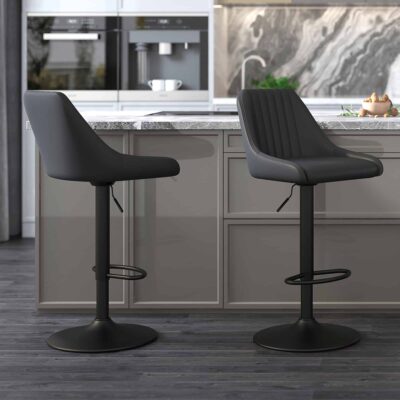 Alternative view of Kron Adjustable Height Air-Lift Swivel Stool, Set of 2, in Black Faux Leather