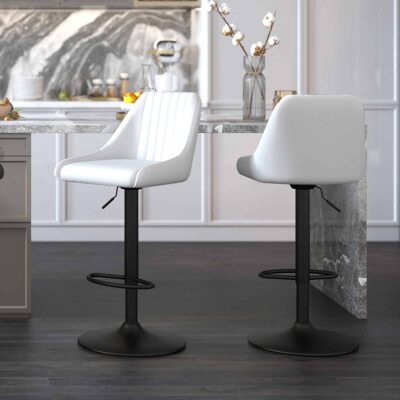 Alternative view of Kron Adjustable Height Air-Lift Swivel Stool, Set of 2, in White Faux Leather