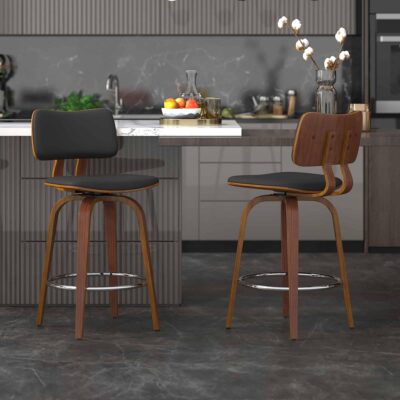 Alternative view of Zuni 26" Counter Stool with Swivel in Black Faux Leather and Walnut