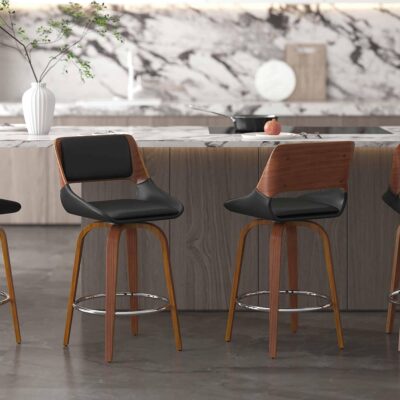 Alternative view of Hudson 26" Counter Stool with Swivel in Black Faux Leather and Walnut