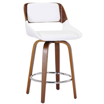 Hudson 26" Counter Stool with Swivel in White Faux Leather and Walnut