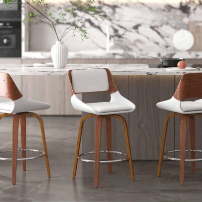 Alternative view of Hudson 26" Counter Stool with Swivel in White Faux Leather and Walnut