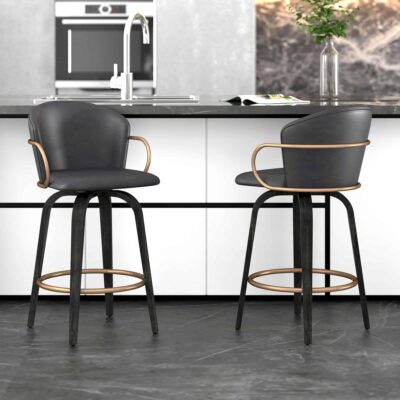 Alternative view of Lawson 26" Counter Stool, Set of 2, with Swivel in Vintage Charcoal, Black and Aged Gold