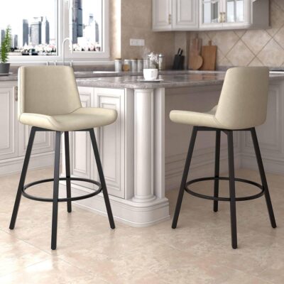 Alternative view of Fern 26" Counter Stool, set of 2, with Swivel in Vintage Ivory Faux Leather and Black