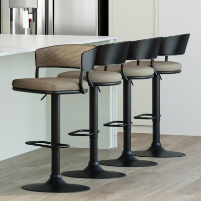 Alternative view of Kazan Adjustable Air-Lift Stool, Set of 2 in Dark Beige Performance Fabric & Black Metal