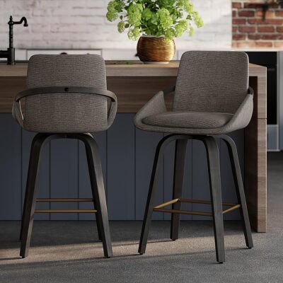 Alternative view of Parker 26" Counter Stool w/Swivel, Set of 2 in Charcoal Performance Fabric & Black