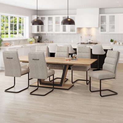 Forna/Brodi 7pc Dining Set in Natural Table with Beige Chair