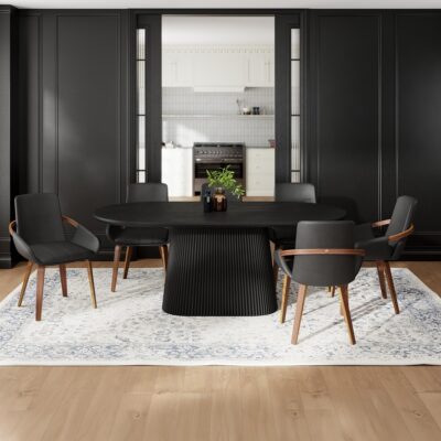 Tovas/Caspian 7pc Dining Set - Black Oval Table with Black Chair