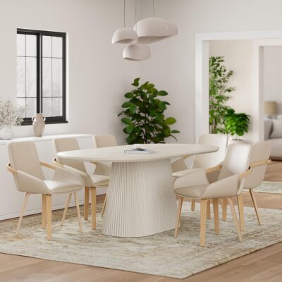 Tovas/Caspian 7pc Dining Set - Ivory Oval Table with Sand Chair