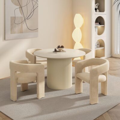 Tovas/Amara 5pc Dining Set - Ivory Table with Beige Chair
