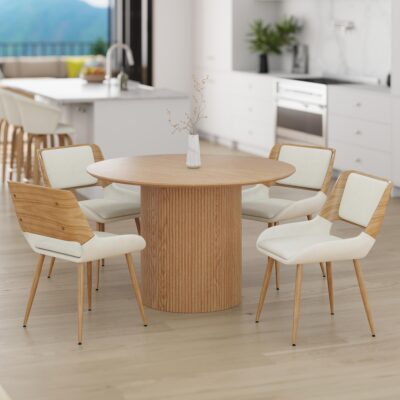 Tovas/Hudson 5pc Dining Set - Natural Table with Beige Chair